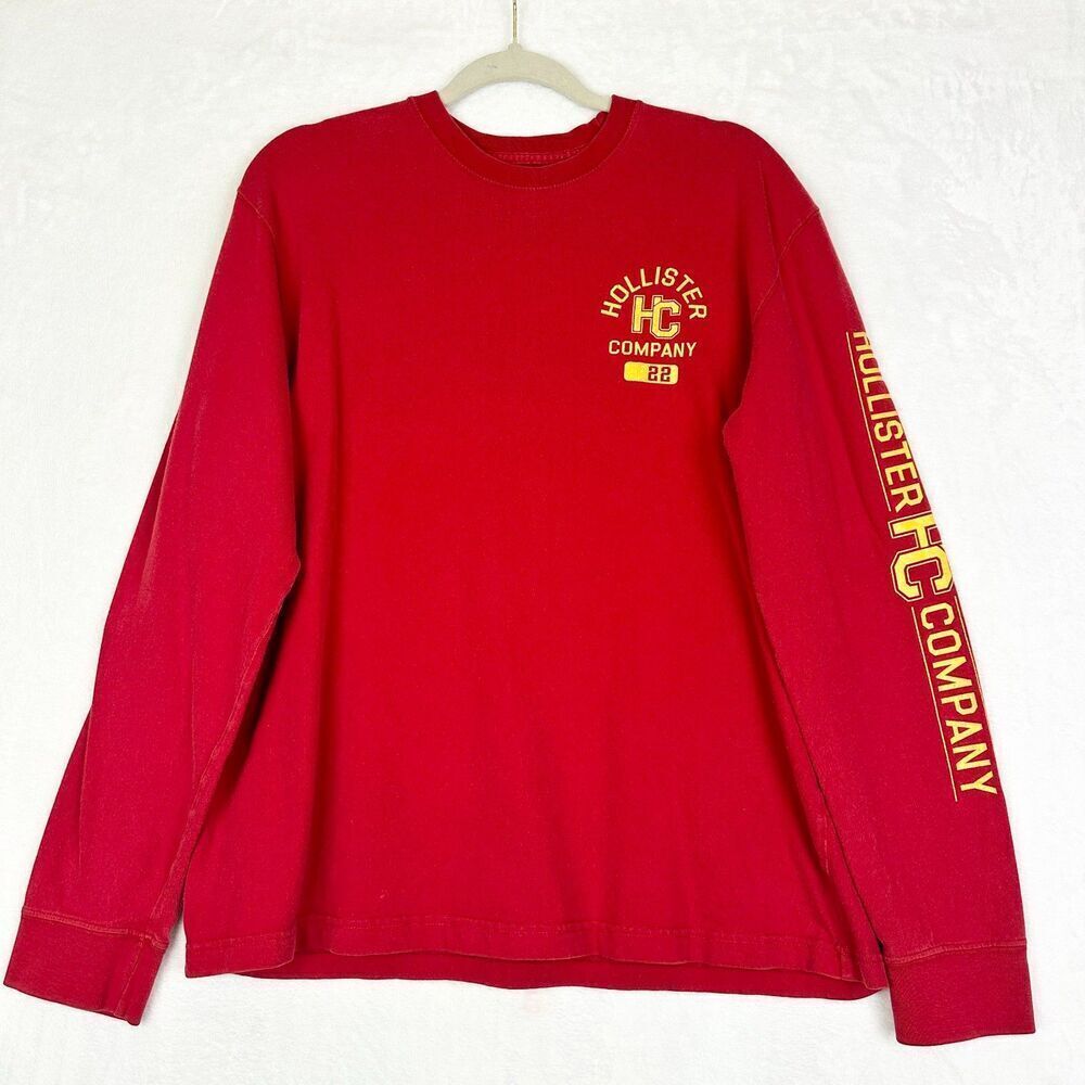 Vintage Hollister Y2K Long Sleeve Tee Shirt Mens Size Small Red Spellout Logo